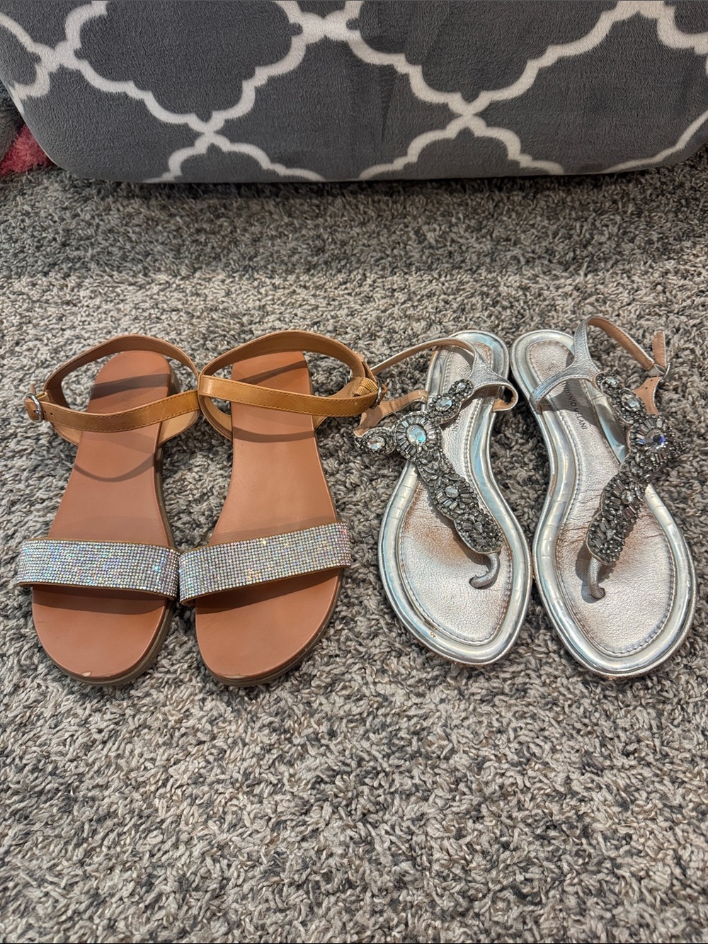 ANTONIO MELANI Brown and Silver Rhinestone Flat Sandals Set